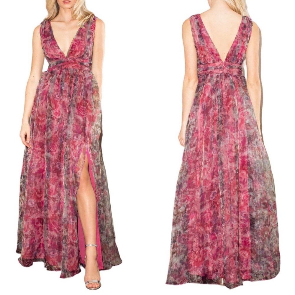 Lulus Garden Romance Magenta Floral Maxi Dress - size Large